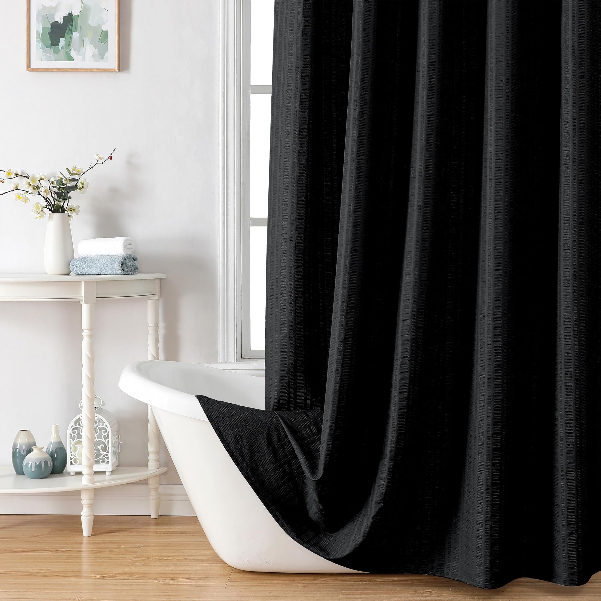 Aiyufeng Moga Extra Long Black Shower Curtain 96 Inch Long, Embossed Texture Fabric Bathroom Shower Curtain, Large Hotel Bath Cu