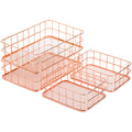 Hacaroa 4 Pack Rose Gold Wire Mesh Basket, Metal Desk Drawer Organizer Desktop Holder Tray For Cosmetic, Stationery, Magazines,