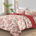 Wongs Bedding Botanical Quilt Set King Size, Red 3 Pieces Floral Plants Printed Bedspread Bedding Set Christmas Soft Lightweight
