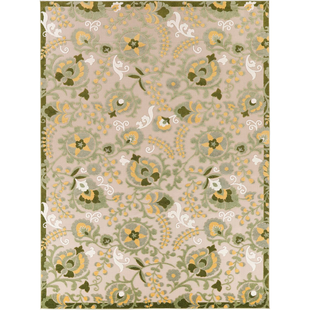 Nourison Aloha Indoor/Outdoor Ivory Green 10' X 14' Area-Rug, Easy Cleaning, Non Shedding, Bed Room, Living Room, Dining Room, B