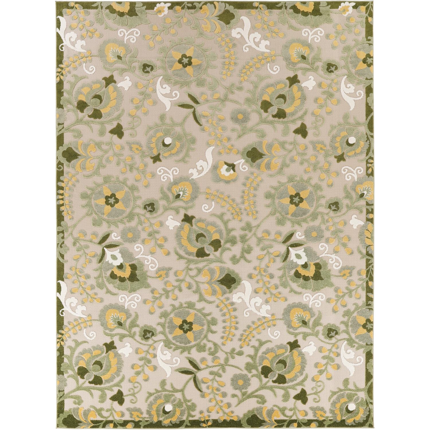 Nourison Aloha Indoor-Outdoor Ivory Green 9' X 12' Area Rug, Easy Cleaning, Non-Shedding, Bed Room, Living Room, Dining Room, Ba