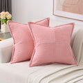 Haussy Pink Small Throw Pillow Covers 12X12 Inch Set Of 2,Soft Solid Corduroy Striped/Wide Bordered,Square Decorative Cushion Ca