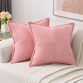 Haussy Pink Throw Pillow Covers 22X22 Inch Set Of 2, Soft Corduroy Solid Striped,Square Decorative Cushion Case,Winter Home Deco