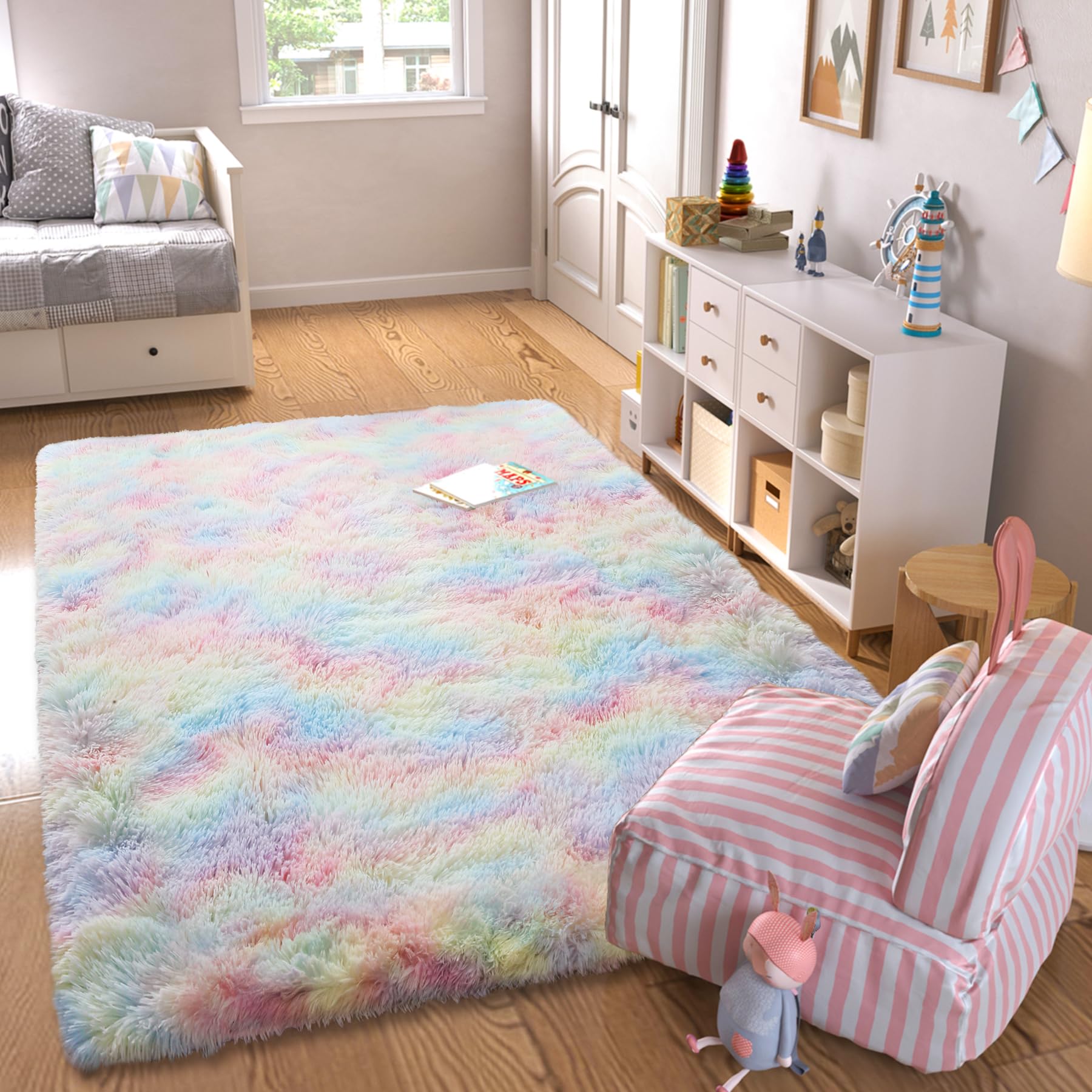 Kchowua Unicorn Fluffy Shag Cute Area Rugs For Girls Bedroom,6X9 Machine Washable Non Slip Fuzzy Plush Shaggy Pastel Large Rug F