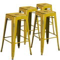 Flash Furniture Kai Commercial Grade 4 Pack 30 High Backless Distressed Kelly Blue-Teal Metal Indoor-Outdoor Barstool