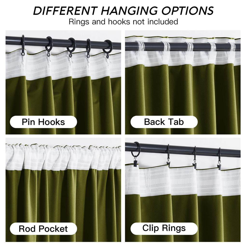 Ryb Home Moss Green Velvet Curtains 84 Inches, Luxury And Soft Velvet Fabric, Spring Summer Decorative Curtains & Drapes For Patio Doory Room Window, W 52 X L 84 Inches, 2 Panels Set