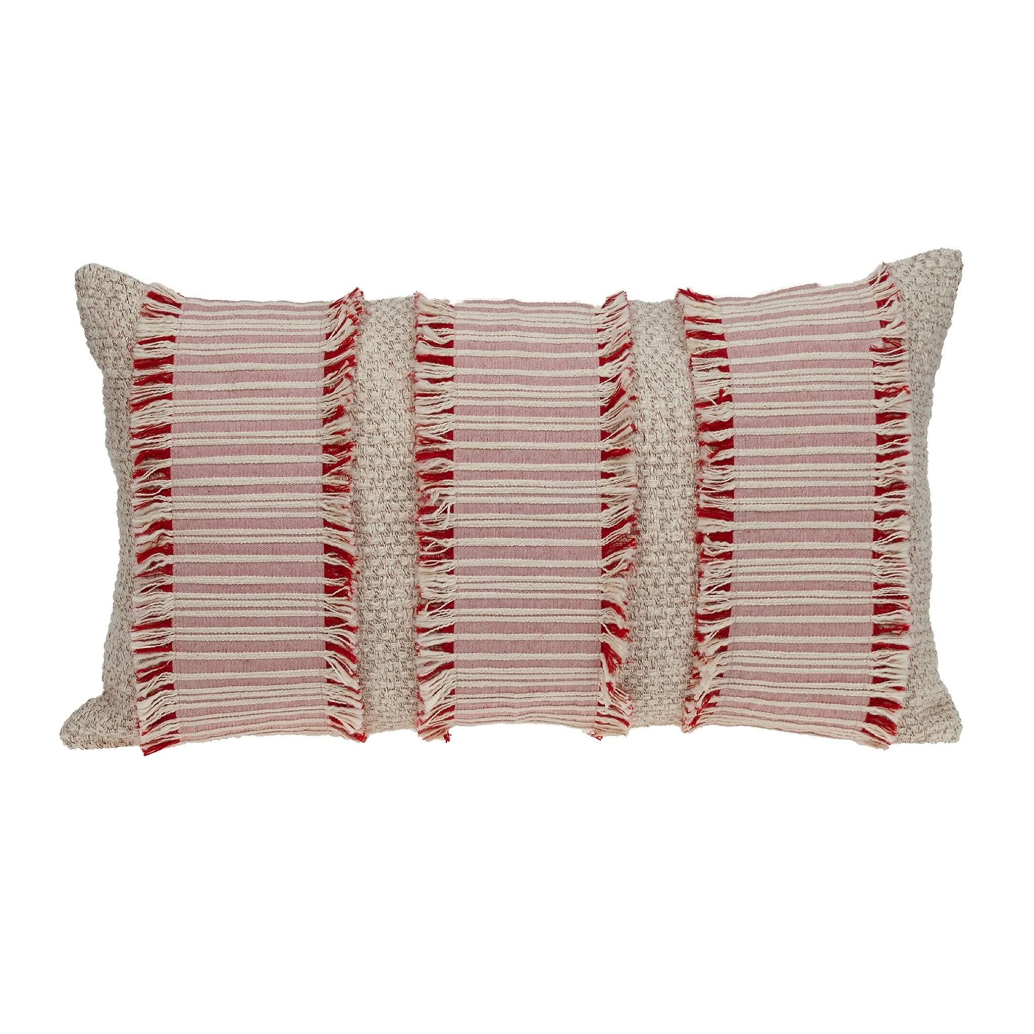 HomeRoots 100% Cotton Boho Beige and Pink Throw Pillow