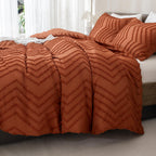 Andency Burnt Orange Comforter For Queen Size Bed, Boho Terracotta Soft Warm Bedding Comforter Sets For Queen Bed, 3 Pieces Rust Chevron Tufted Aesthetic Microfiber Lightweight Comforter Set