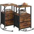 Tutotak End Table With Charging Station, Side Table With 2 Usb Ports And Outlets, Nightstand With Cloth Drawer, Set Of 2, Couch Table, Brown Tb01Bb052