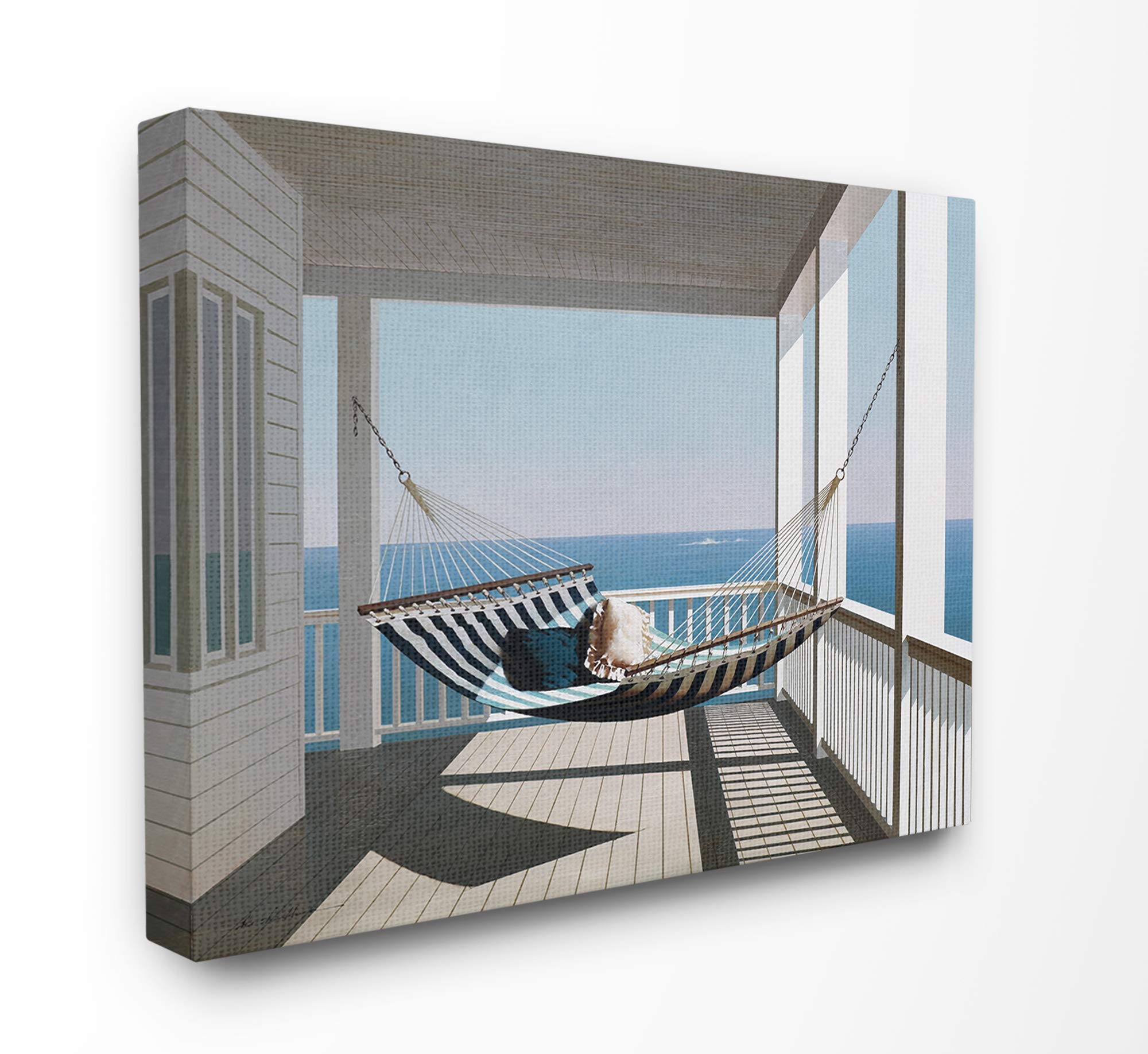 Stupell Industries Blue And White Striped Hammock On The Beach House Porch Canvas Wall Art, 16 X 20, Multi-Color