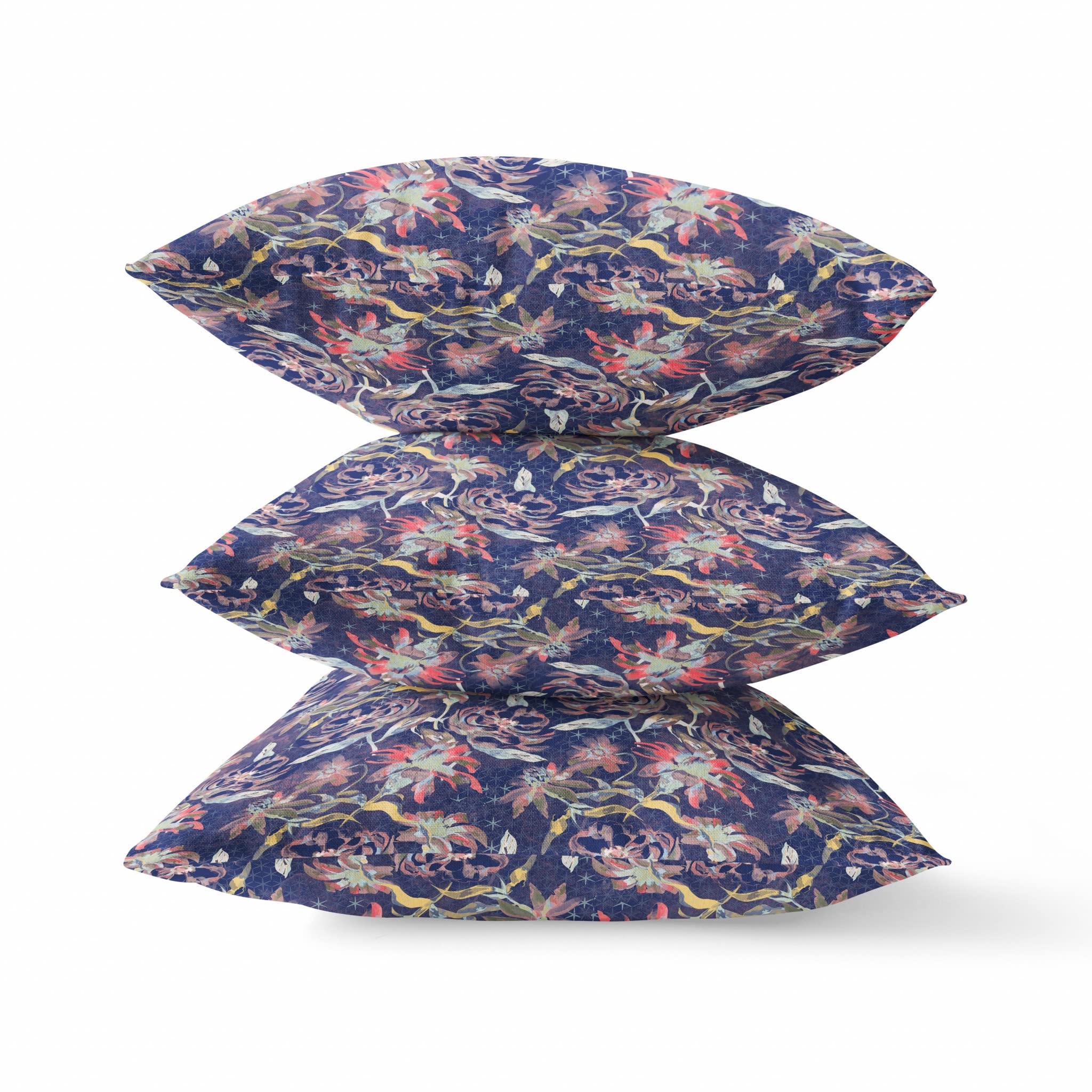 HomeRoots Red Blue Gold 20' Midnight Blue Roses Zippered Suede Throw Pillow