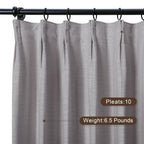 Twopages Double Layer Lined Pinch Pleated Curtain Rock Grey Linen Blend Light Filtering Room Darkening Curtain For Kitchen, Wind
