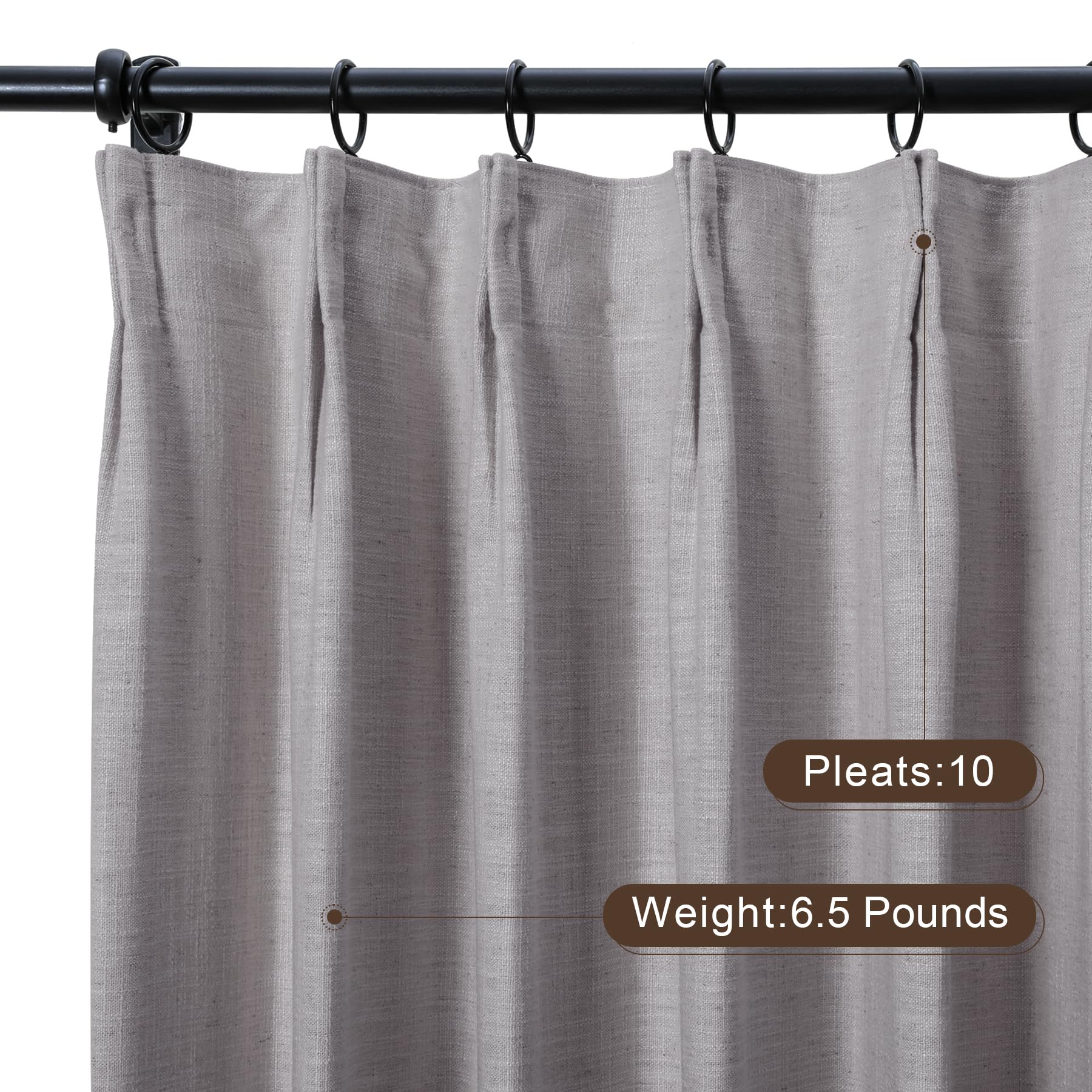 Twopages Double Layer Lined Pinch Pleated Curtain Rock Grey Linen Blend Light Filtering Room Darkening Curtain For Kitchen, Wind