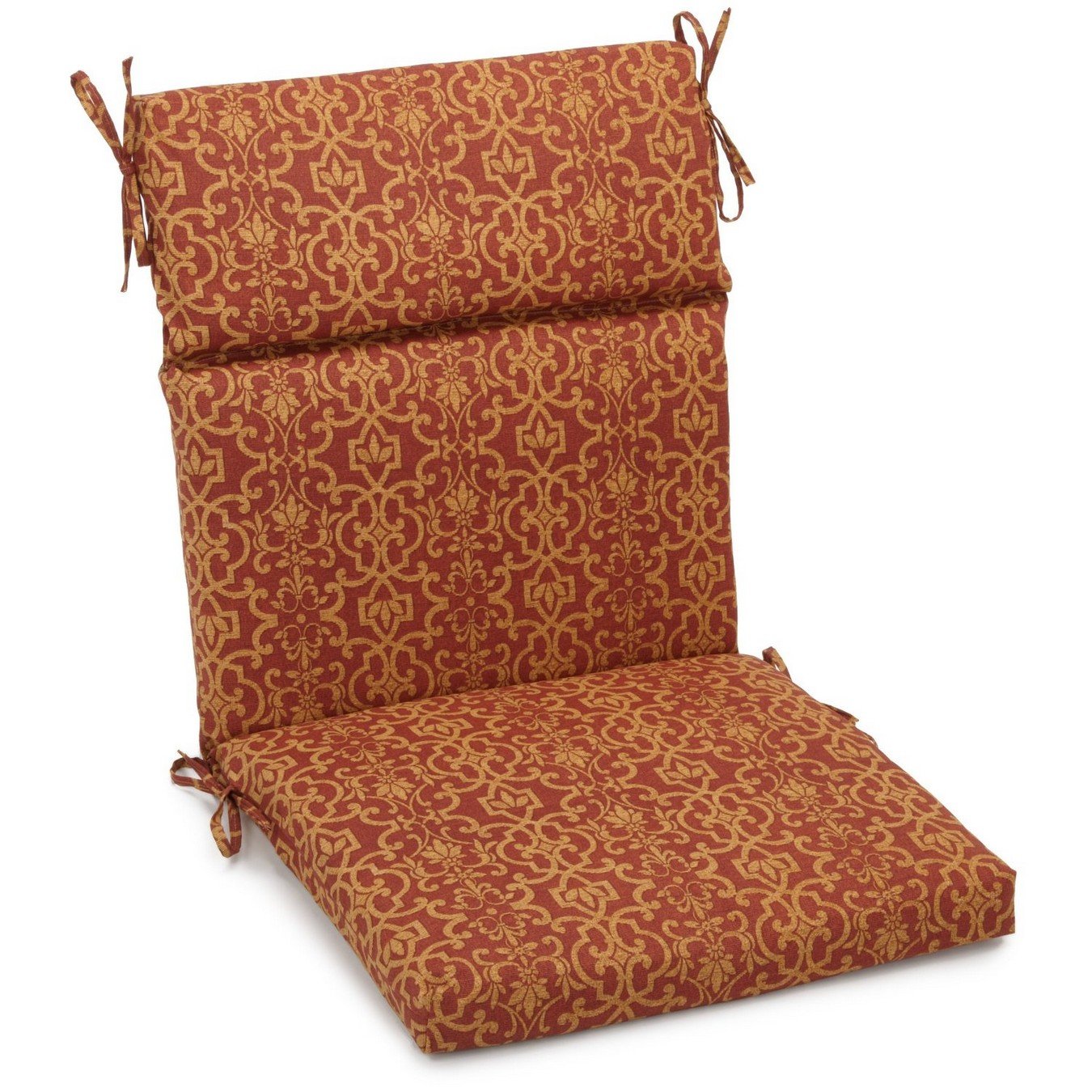 Blazing Needles Spun Polyester Patterned Outdoor Squared Seat/Back Chair Cushion, 20 x 42, Vanya Paprika