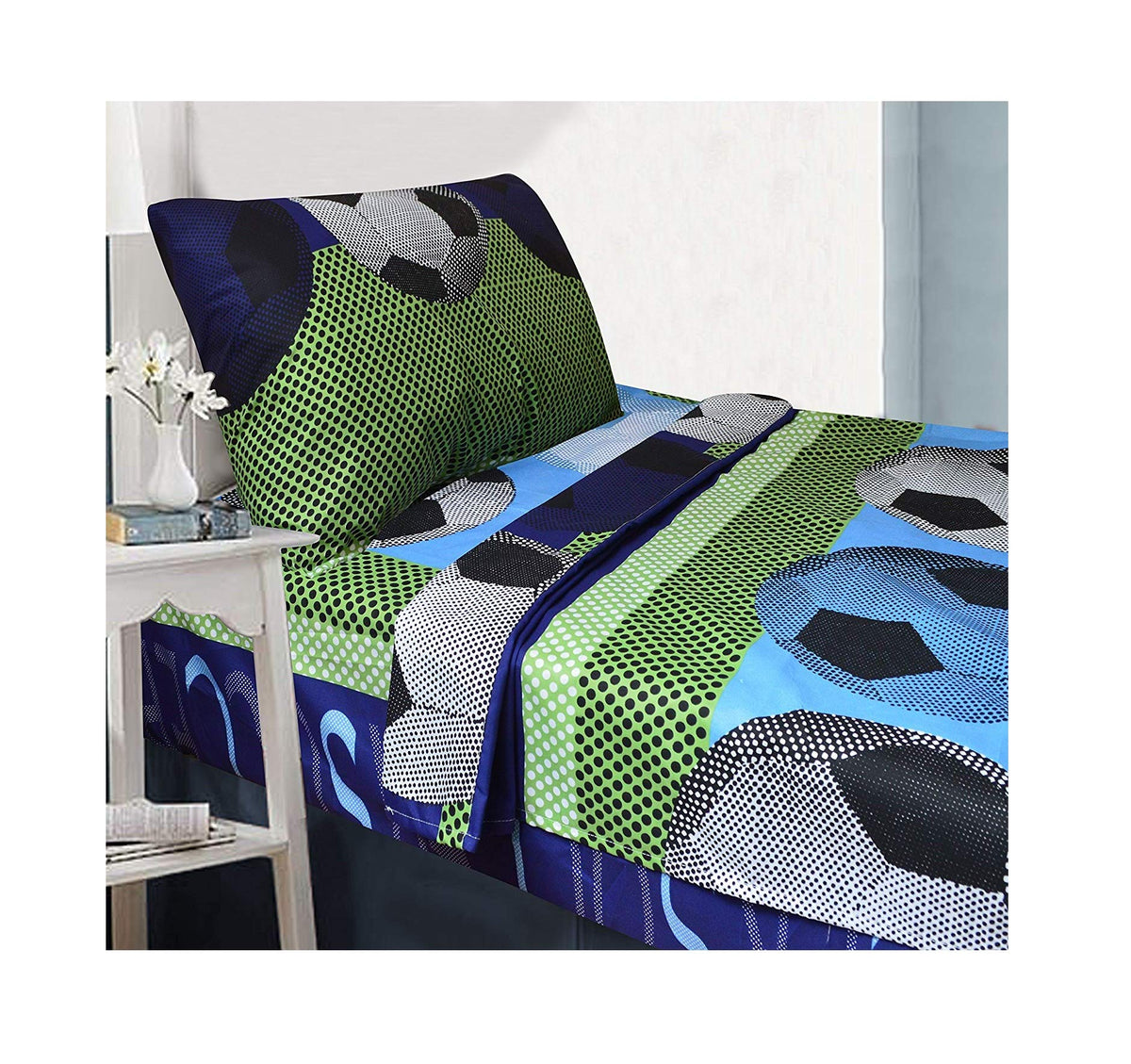 All American Collection 3 Piece Twin Size Soccer Sheet Set, Matching Comforter And Curtain Available (Sheet Set Only)
