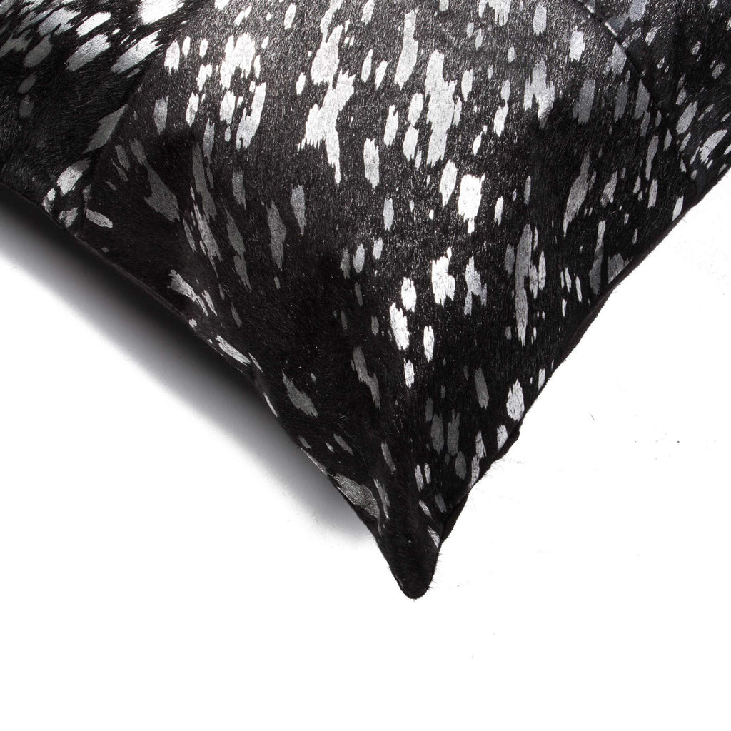 HomeRoots Silver & Black Cowhide, Microsuede, Polyfill 18'' X 18'' X 5'' 2 Pcs Modern Silver and Black Torino Quattro Pillow
