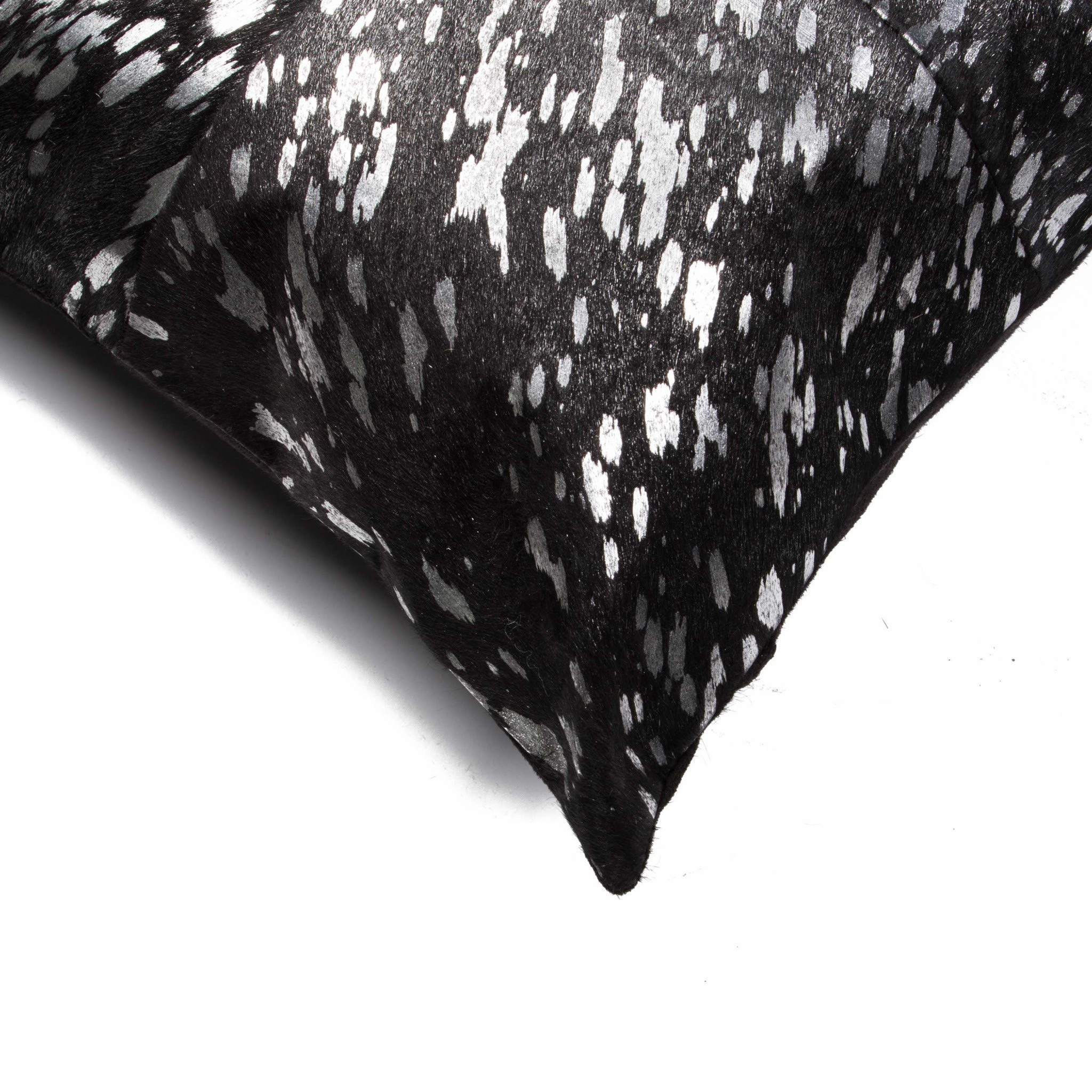 HomeRoots Silver & Black Cowhide, Microsuede, Polyfill 18'' X 18'' X 5'' 2 Pcs Modern Silver and Black Torino Quattro Pillow