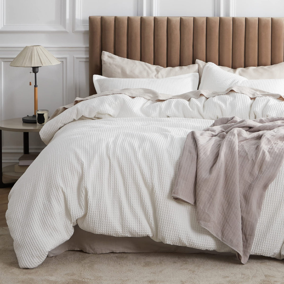 Bedsure Cotton Duvet Cover Full - 100% Cotton Waffle Weave Coconut White Duvet Cover Full Size, Soft And Breathable Full Duvet C