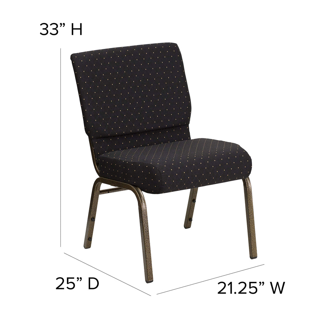 Flash Furniture HERCULES Series 21''W Stacking Church Chair in Black Dot Patterned Fabric - Gold Vein Frame