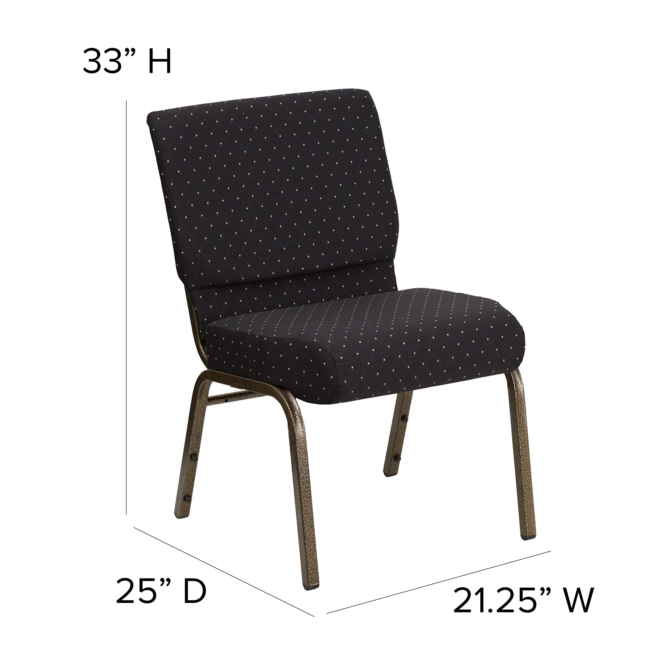 Flash Furniture HERCULES Series 21''W Stacking Church Chair in Black Dot Patterned Fabric - Gold Vein Frame