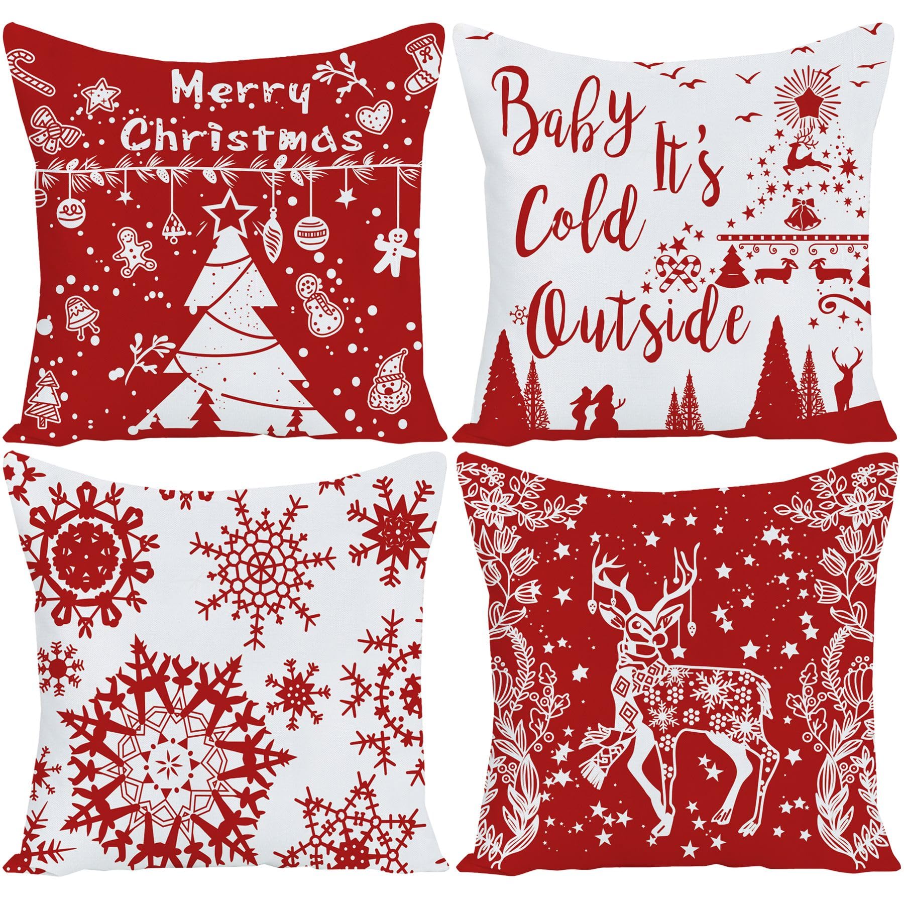 Ezving Merry Christmas Baby It'S Cold Outside Happy Winter Snowflakes Bright Deer Velvet Red Decorative Throw Pillow Cover Perso