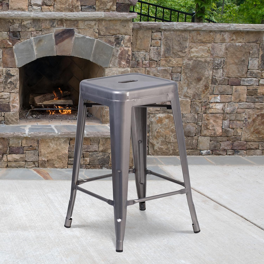 Flash Furniture Lincoln 24'' High Backless Clear Coated Metal Indoor Counter Height Stool with Square Seat