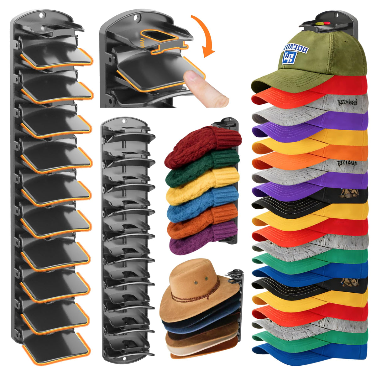 BRUBEQO Spring Clip Hat Organizer Hold Storage 40 Caps for Baseball Caps(2Pack) Wall Mount Closet & Door Hat Rack Holder Hangin
