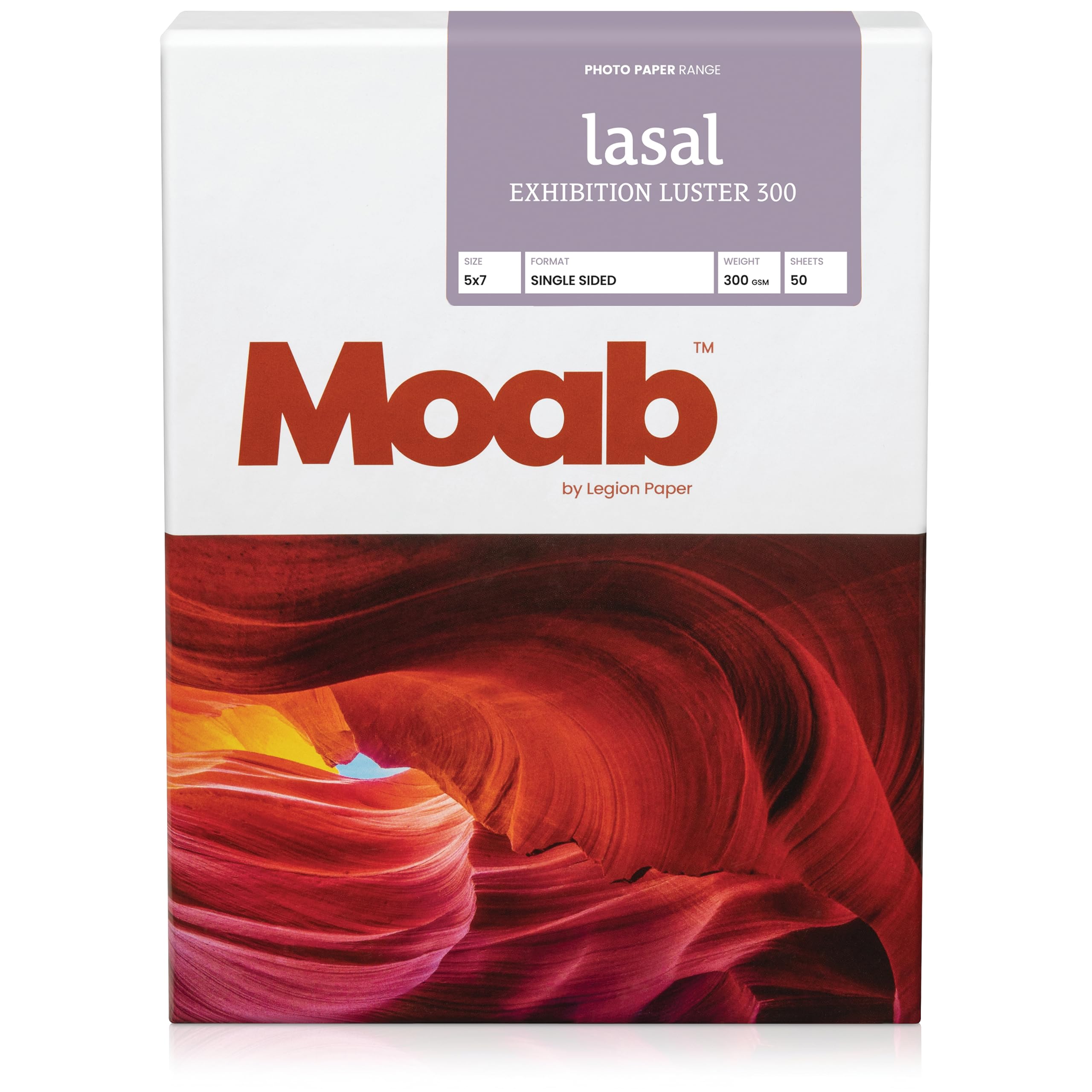 Moab Lasal Exhibition Luster 300, Archival Luster 300 Gsm, 11 Mil., Inkjet Paper 5X7', 50 Sheets