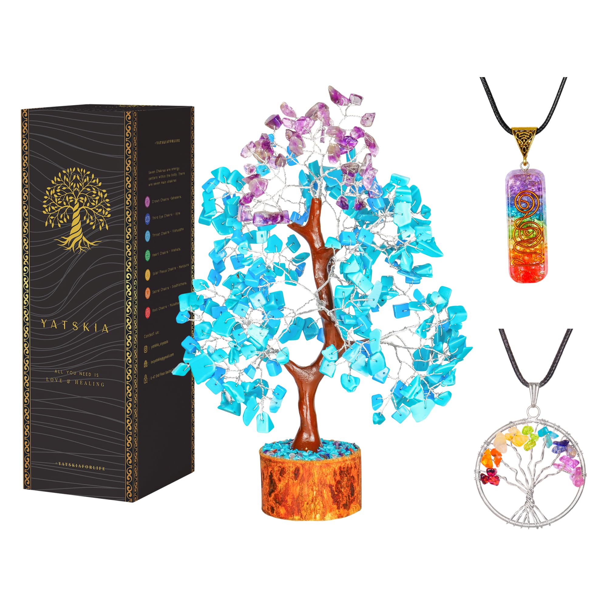YATSKIA Crystal Tree - Turquoise and Amethyst - Tree of Life - Gemstones and Crystals - Spiritual Decor - Crystal Decor - Gemsto