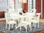 East West Furniture AVLG7-LWH-W 7 Piece Dining Table Set Consist of an Oval Dining Room Table with Butterfly Leaf and 6 Wood Seat Chairs, 42x60 Inch, Linen White