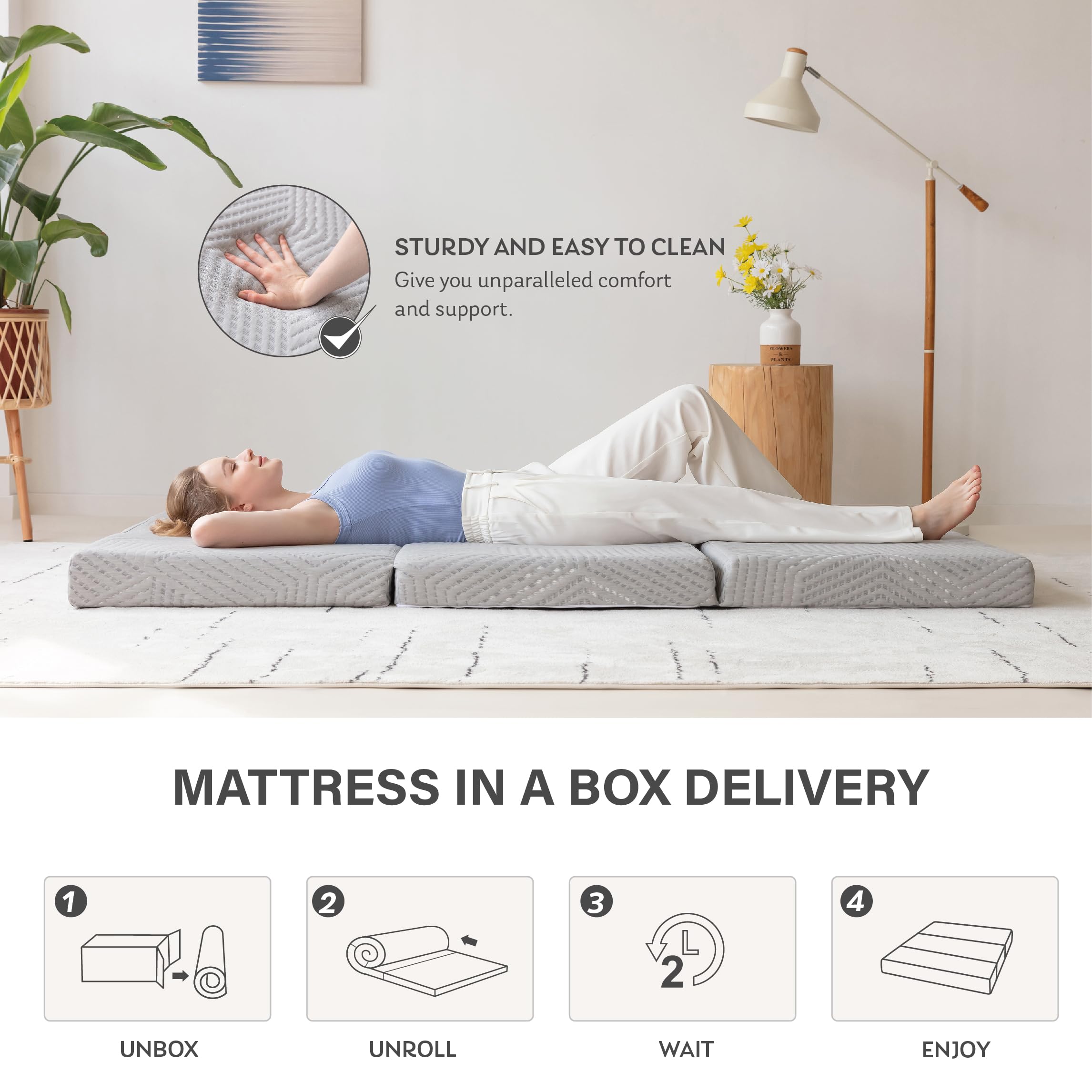 Tri-Fold Memory Foam Mattress, 4 Inch Twin Xl Folding Mattress With Collapsible And Washable Cover, Travel And Guest Mat, 80'×38'×4', Grey