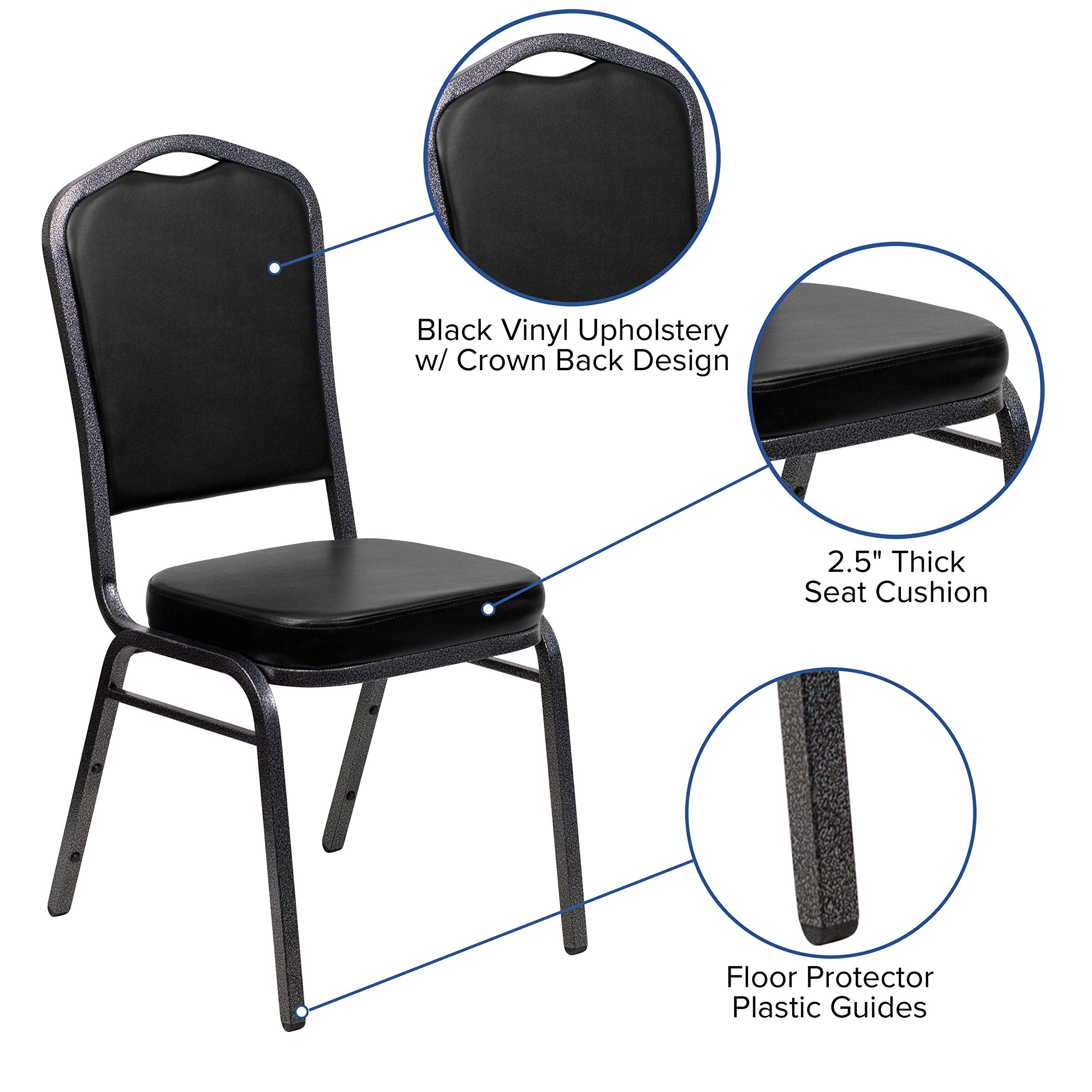 Flash Furniture HERCULES Series Crown Back Stacking Banquet Chair in Black Vinyl - Silver Vein Frame
