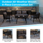 Flash Furniture Kierra 4 Piece Seating Set Aluminum Frame Wicker Black Polyester Gray