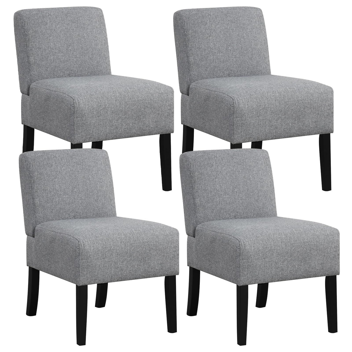 Giantex Armless Accent Chair Set Of 4, Upholstered Living Room Chair With Rubber Wood Legs, Modern Slipper Side Chair, Reading C