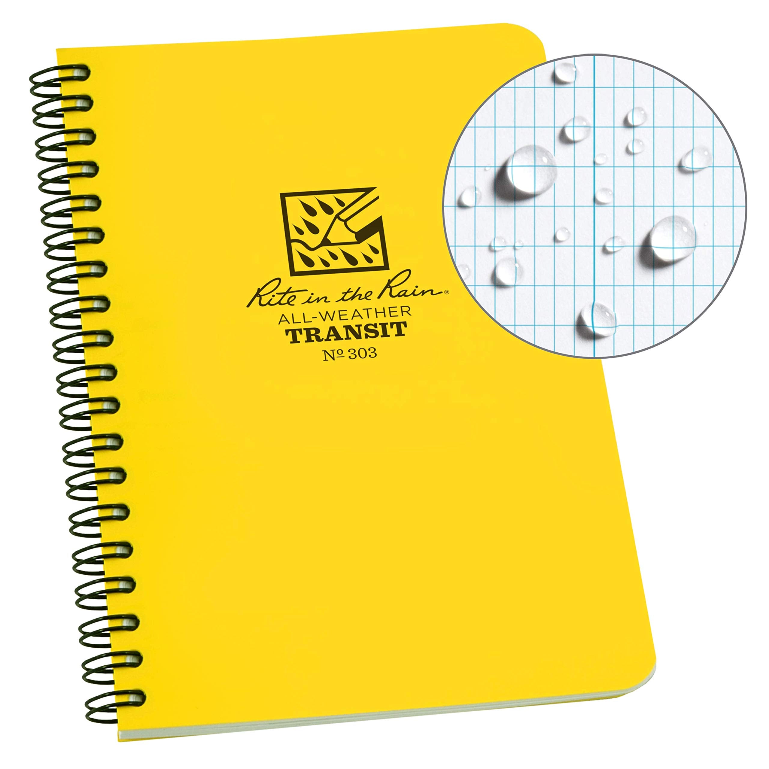 Rite In The Rain Weatherproof Side-Spiral Notebook, 4 5/8' X 7', Yellow Cover, Transit Pattern (No. 303)