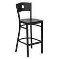 2 Pk. Black Circle Back Metal Restaurant Barstool - Mahogany Wood Seat