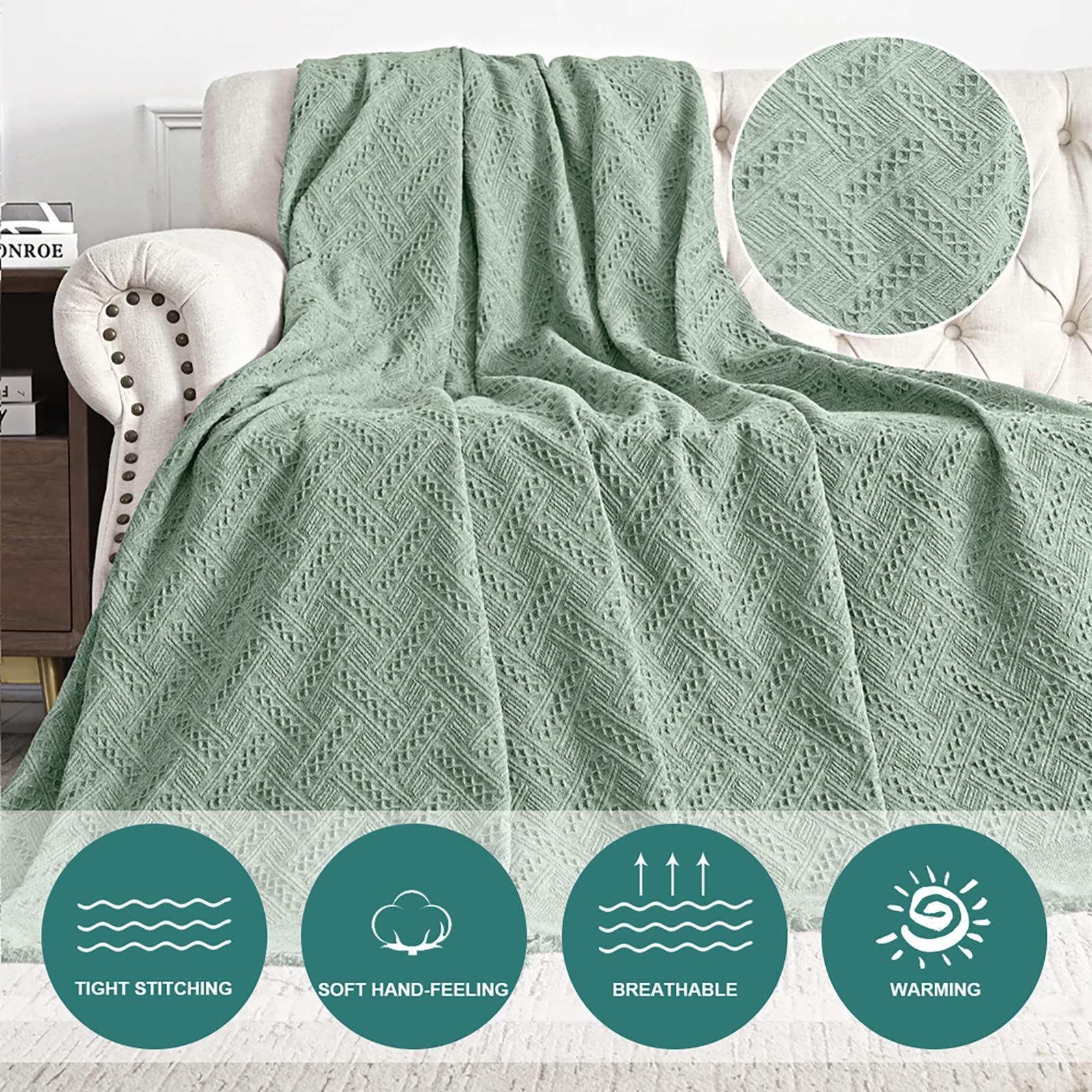 Mysky Home Couch Cover Sage Green Sofa Covers, Sectional Couch Covers For 3 Cushion Couch, Geometrical Couch Cover Living Room Sofa Throws Sofa Slipcovers For Pets, Dogs(Xxx-Large, 91' X 150', Sage)