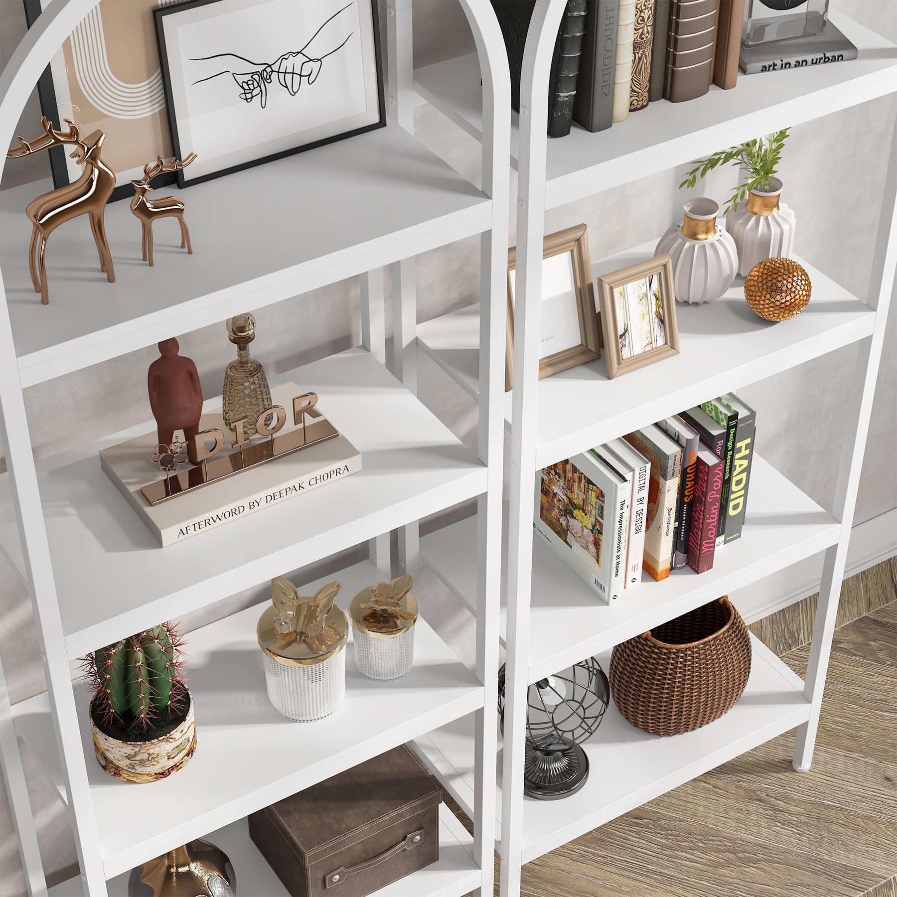 Tribesigns 4-Tier Open Bookshelf, 70.8' Industrial Wood Bookcase Storage Shelves With Metal Frame, Freestanding Display Rack Tall Shelving Unit For Office, Bedroom, Living Room (White, 2Pcs)