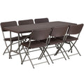 Flash Furniture 5.62-Foot Brown Rattan Indoor-Outdoor Plastic Folding Table Set with 6 Chairs