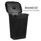 Mind Reader 60L Slim Laundry Hamper, Clothes Basket, Lid, Linen Design, Plastic, 18.25   L X 14.25   W X 23.5   H, Black