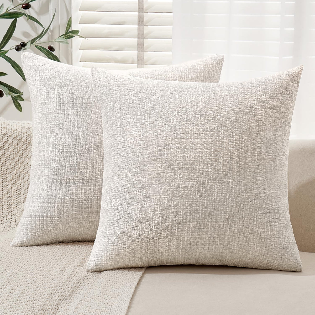 Miulee Burlap Linen Throw Pillow Covers 20X20 Inch Christmas Cream White Decorative Pillow Covers Modern Farmhouse Pillowcases S