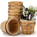 Marsui 10 Pcs 5.9 X 7.5' Round Wooden Baskets Easter Baskets Portable Wood Fruit Buckets With Handles Garden Harvest Basket Fru