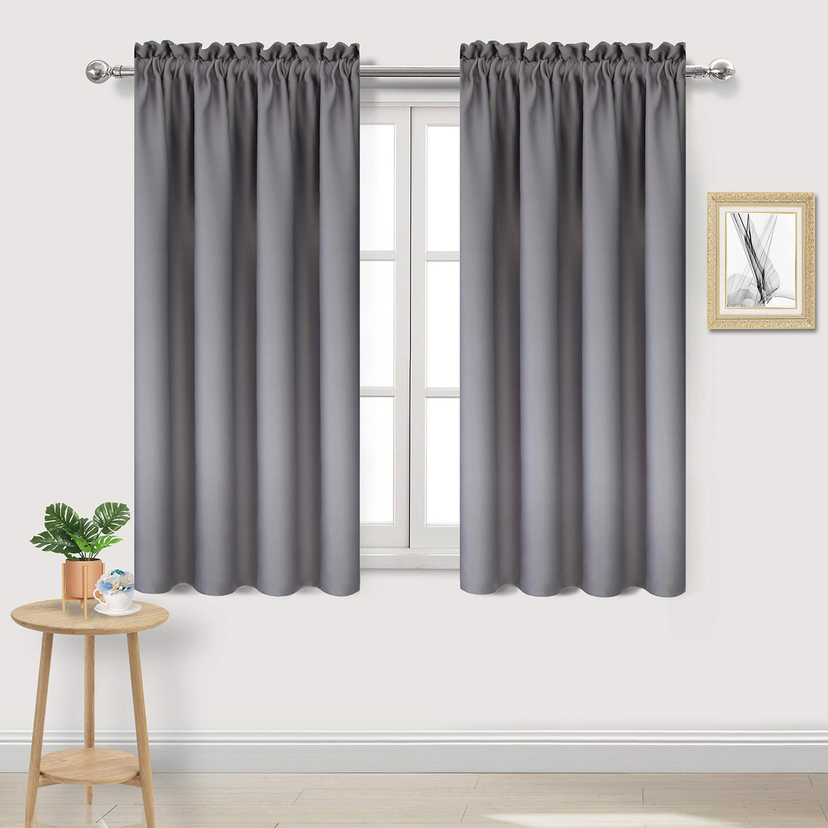 Dwcn Grey Blackout Curtains For Bedroom -Rod Pocket Thermal Insulated Room Darkening Drapes For Living Room, W 42 X L 54 Inch, 2