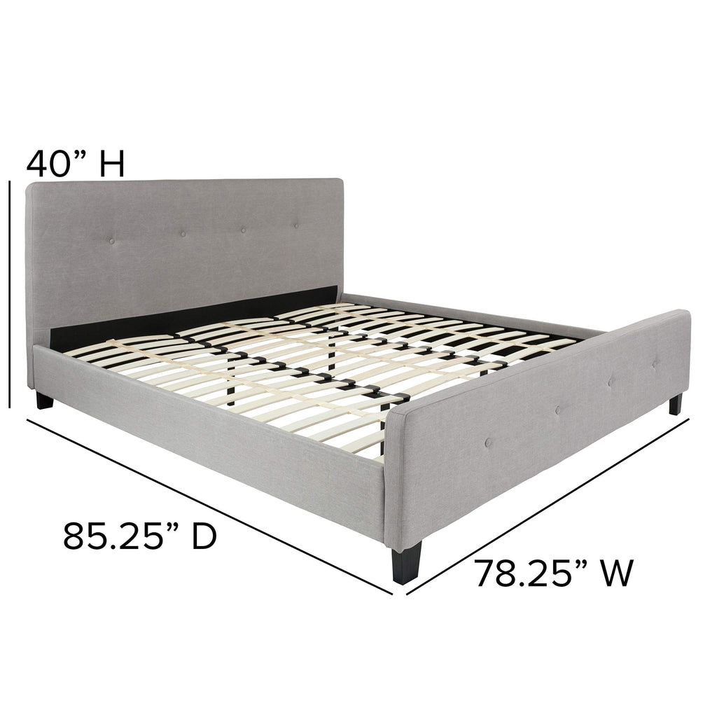Flash Furniture Tribeca King Size Tufted Upholstered Platform Bed In Light Gray Fabric With 10 Inch Certipur-Us Certified Pocket Spring Mattress