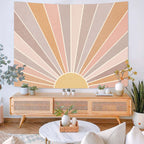 Kanuyee Boho Sun Tapestry Wall Hanging, Retro 70S Abstract Rainbow Aesthetic Sunrise Vintage Tapestries For Bedroom Living Room