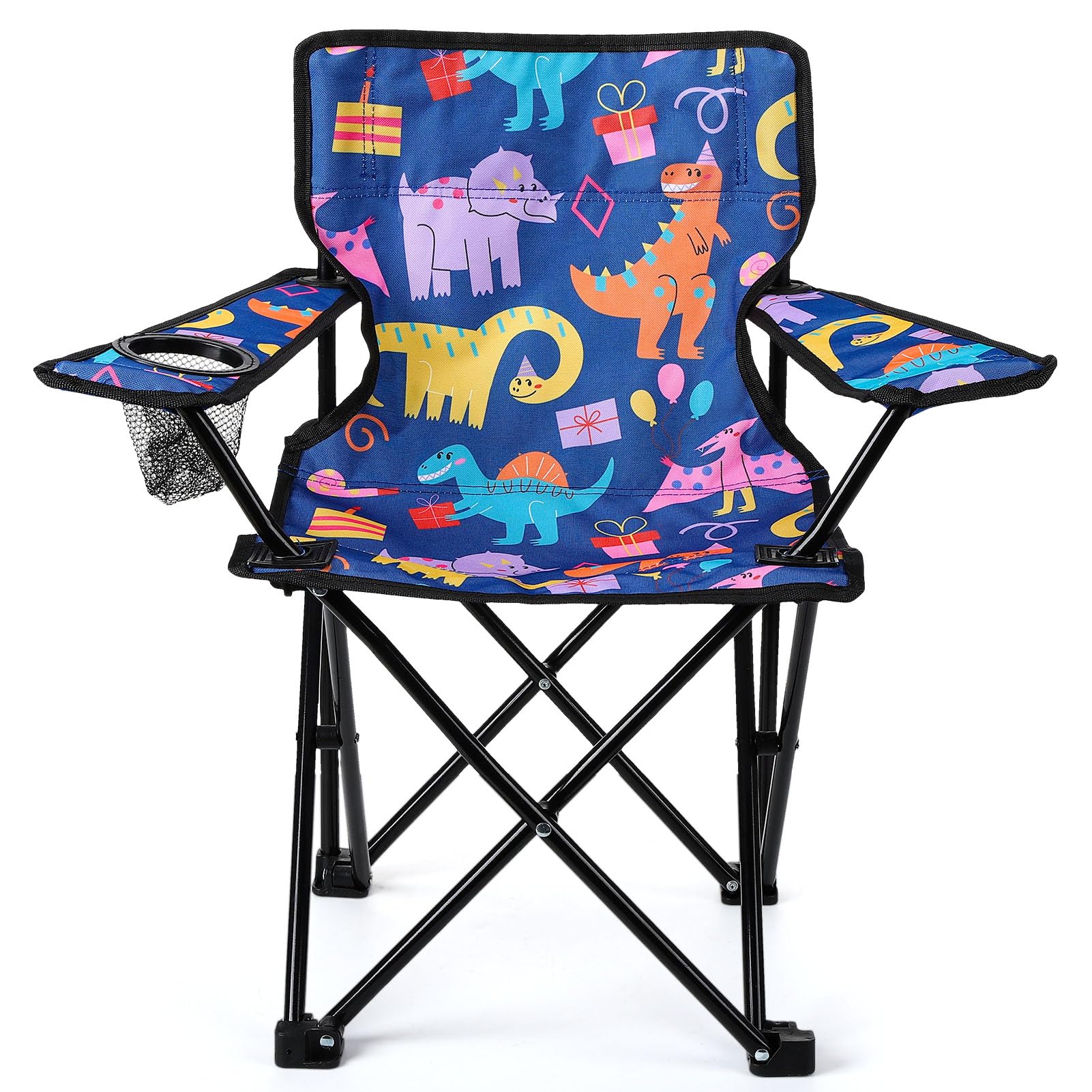 KABOER Kids Multicolor Dinosaur Pattern Outdoor Folding Camping Chair with Cup Holder and Carrying Bag for Beach Picnic Camping 
