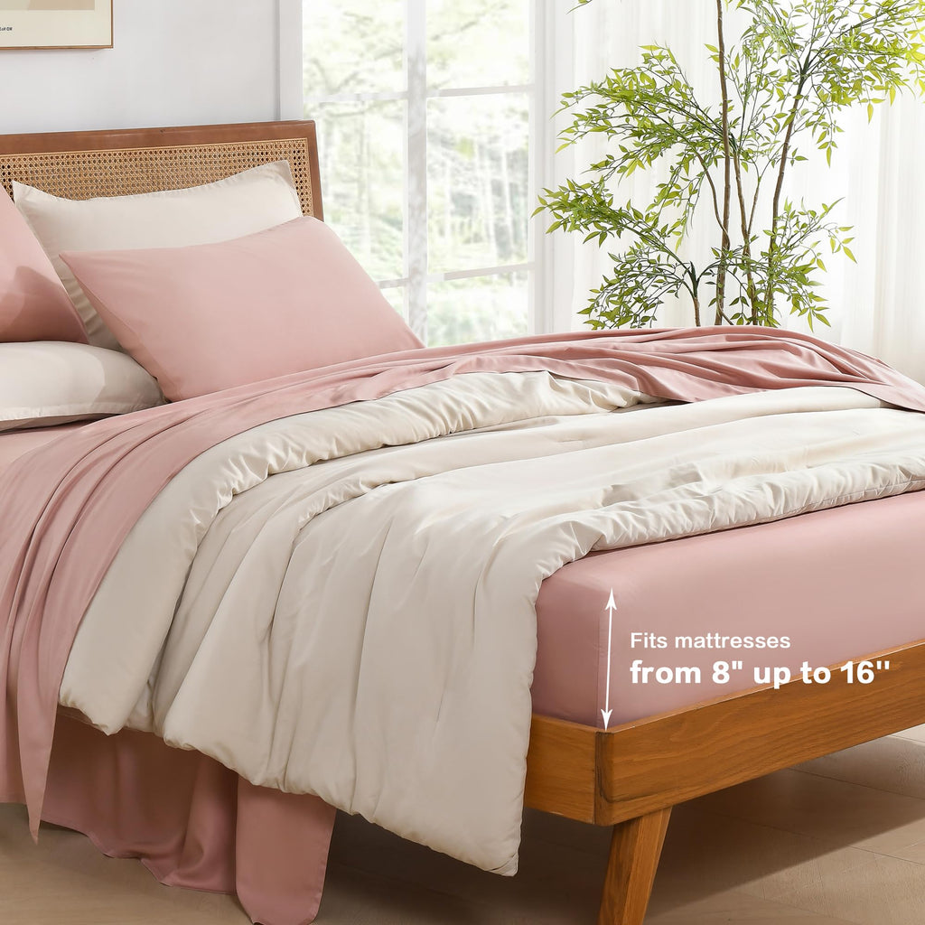 Andency Blush King Size Sheets Set, 100% Viscose Derived From Bamboo, Cooling King Sheets, Deep Pocket Up To 16', Silky Soft Bed Sheets, Hotel Luxury Breathable Bedding Sheets & Pillowcases…