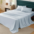 Bedsure Cotton Percale Queen Sheet Set - 100% Cotton Bed Set For Queen Size Bed, Breathable & Crirsp Soft Sheets, Deep Pocket Up To 16 Inches, Bedding Bedsheets & Pillowcases, Sky Blue