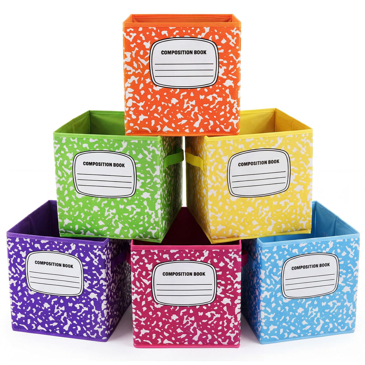 11 Inch Composition Book Classroom Fabric Storage Bins, Bright Color