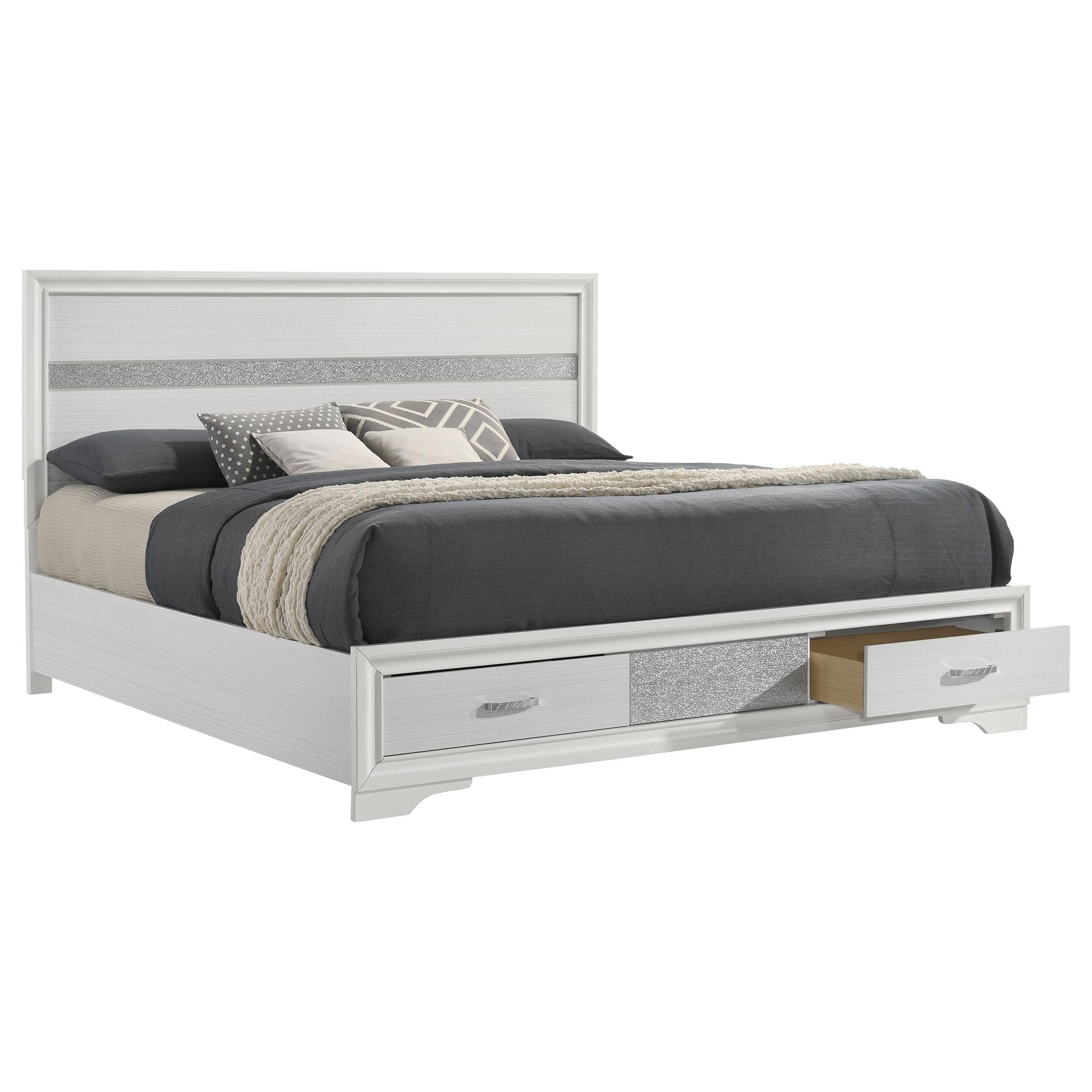 Coaster Home Furnishings Miranda Contemporary Wood Eastern King Size Storage Panel Bed Frame 50-inch Headboard White 205111KE